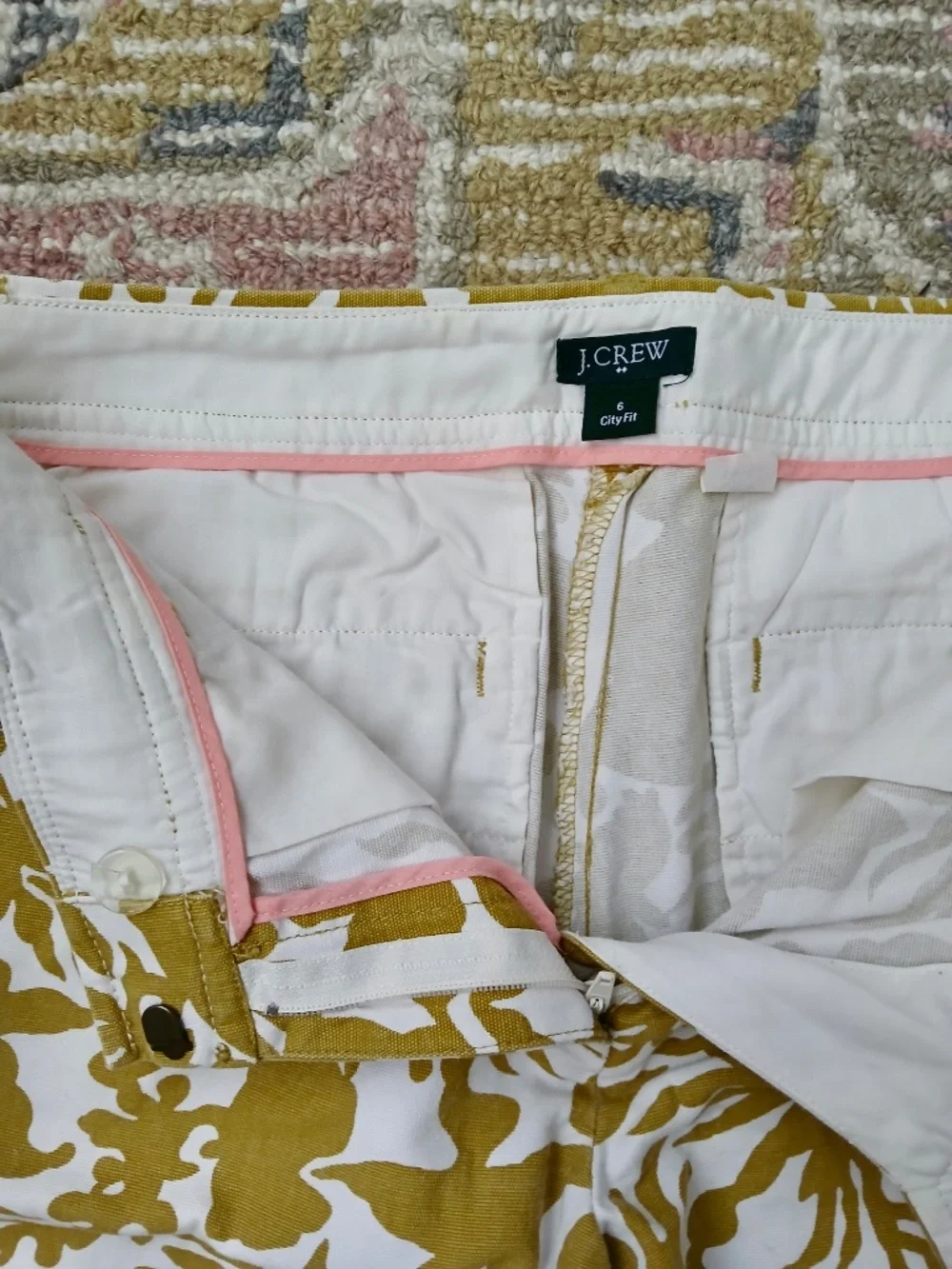 J. Crew City Fit Chino Shorts size 6 mustard yellow tropical print